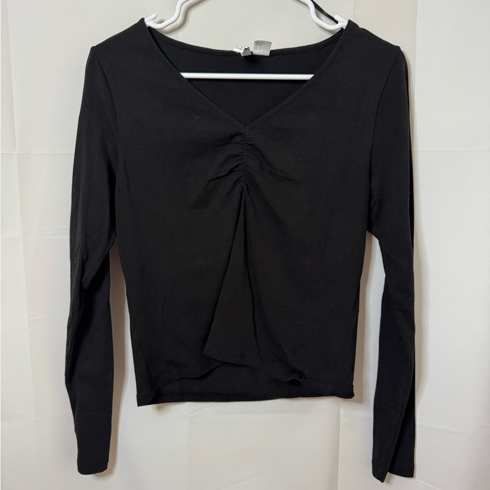 H&M Black Cinched V-Neck Tee